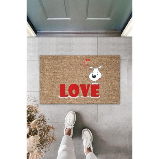 Dijital Baskı Kahverengi Kırmızı Love Yazılı Beyaz Köpek Dekoratif Kapı Paspası K-2013 Dijital Baskı Kahverengi Kırmızı Love Yazılı Beyaz Köpek Dekoratif Kapı Paspası K-2013