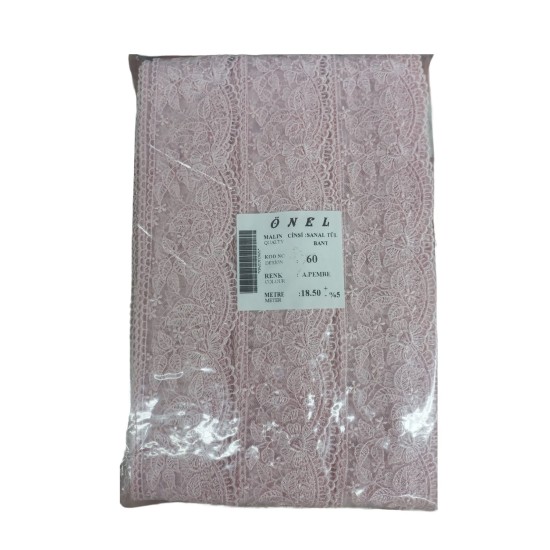 Dantel Polyester Sanal Tül Bant Açık Pembe 18,50 Metre En 6 cm ON-60-P Dantel Polyester Sanal Tül Bant Açık Pembe 18,50 Metre En 6 cm ON-60-P