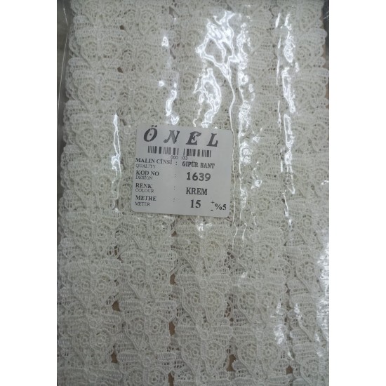 Dantel Polyester Güpür Bant Krem 15 Metre En 6 cm ON-1639-KR Dantel Polyester Güpür Bant Krem 15 Metre En 6 cm ON-1639-KR