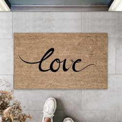 Bej Kapı Önü Paspası Büyük Yazılı Love Desen  K-3316