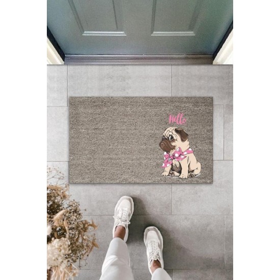 Dijital Baskı Gri Hello Yazılı Pembe Fiyonklu Köpek Dekoratif Kapı Paspası K-2070 Dijital Baskı Gri Hello Yazılı Pembe Fiyonklu Köpek Dekoratif Kapı Paspası K-2070