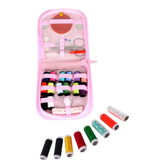 İplik Set Fermuarlı Plastik Dikiş Seti Pembe İplik Set Fermuarlı Plastik Dikiş Seti Pembe