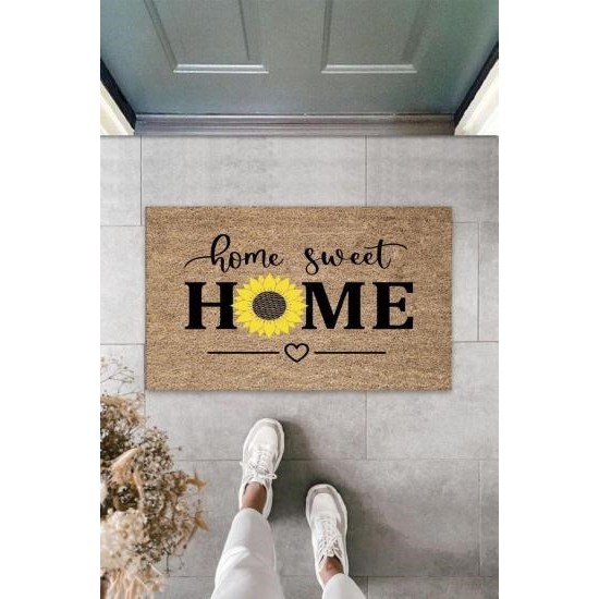 Bej Kapı Önü Paspası Home Sweet Home Papatyalı Desen K-3342 Bej Kapı Önü Paspası Home Sweet Home Papatyalı Desen K-3342