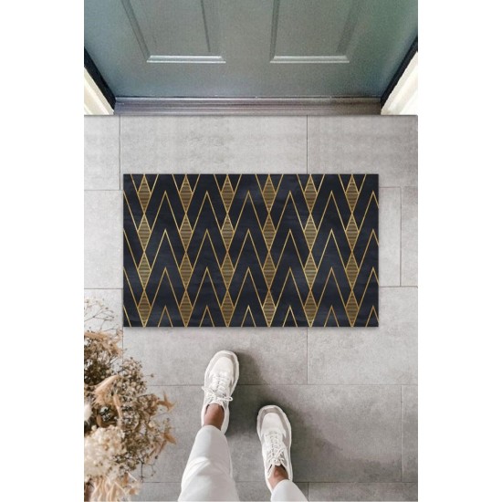 Siyah-Gold Kapı Önü Paspası Zigzag Desen K-3209 Siyah-Gold Kapı Önü Paspası Zigzag Desen K-3209
