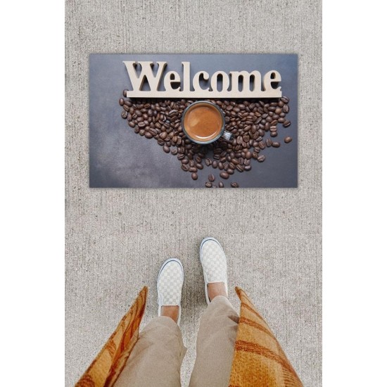 Dijital Baskı Dekoratif Welcome Koyu Gri Kapı Önü Paspası K-1251 Dijital Baskı Dekoratif Welcome Koyu Gri Kapı Önü Paspası K-1251