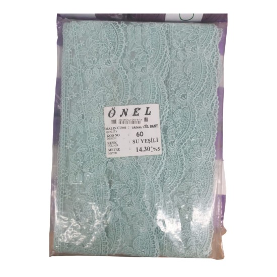 Dantel Polyester Sanal Tül Bant Su Yeşili 14,30 Metre En 6 cm ON-60-SY Dantel Polyester Sanal Tül Bant Su Yeşili 14,30 Metre En 6 cm ON-60-SY