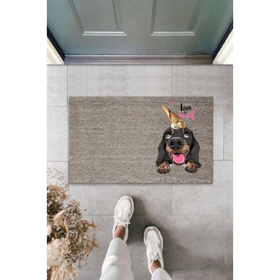 Dijital Baskı Gri Love Sweet Kafasında Külahlı Dondurmalı Köpek Dekoratif Kapı Paspası K-2055 Dijital Baskı Gri Love Sweet Kafasında Külahlı Dondurmalı Köpek Dekoratif Kapı Paspası K-2055