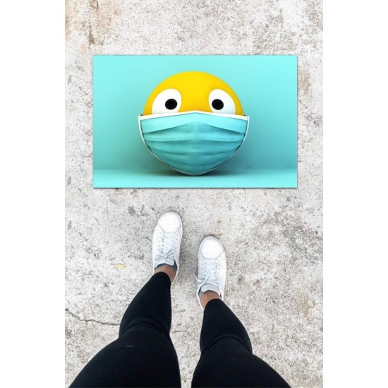 Dijital Baskı Mavi Maskeli Emoji Desen Kapı Önü Paspası Dijital Baskı Mavi Maskeli Emoji Desen Kapı Önü Paspası
