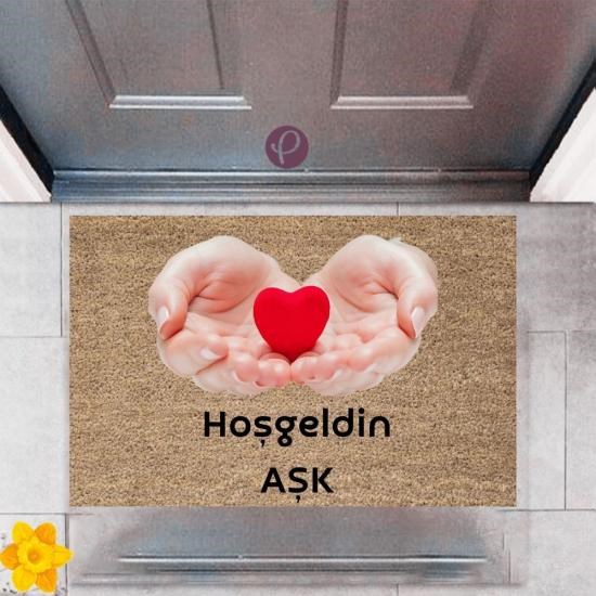 Kapı Önü Paspası Dekoratif Dijital Baskı Hoşgeldin Aşk P-2438 Kapı Önü Paspası Dekoratif Dijital Baskı Hoşgeldin Aşk P-2438