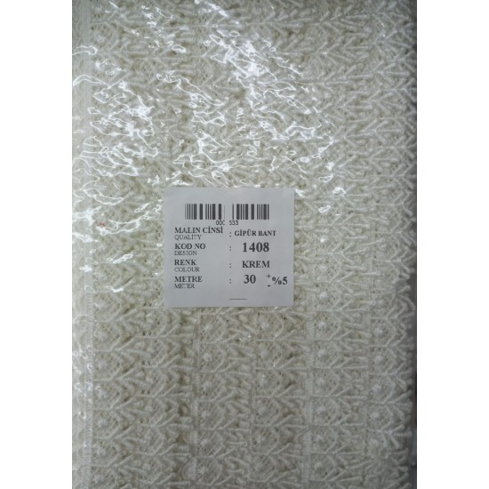 Dantel Polyester Güpür Bant Krem 30 Metre En 3 cm ON-1408-KR Dantel Polyester Güpür Bant Krem 30 Metre En 3 cm ON-1408-KR
