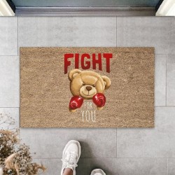 Bej Kapı Önü Paspası Fight For You Ayıcık Desen  K-3321
