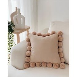 Ponponlu kahverengi kırlent kılıfı 40 x 40