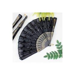Plastik Pullu Kumaş Yelpaze 12'li Siyah
