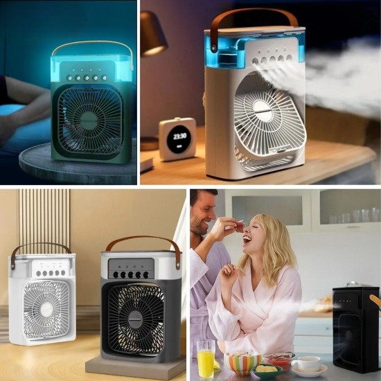 Taşınabilir 3 Farklı Mod Ayarlı 7 Farklı Led Işıklı Sulu Soğutmalı Taşınabilir Masaüstü USB Fan Vantilatör