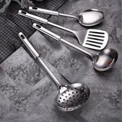 4lü Çelik Kepçe,Süzgeç,Servis Kaşığı,Spatula Mutfak Yemek Hazırlama Servis Seti