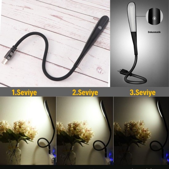 USB Girişli 14 Ledli 3 Kademeli Dokunmatik Masa/Kitap Okuma Lambası Ledi Siyah USB Girişli 14 Ledli 3 Kademeli Dokunmatik Masa/Kitap Okuma Lambası Ledi Siyah