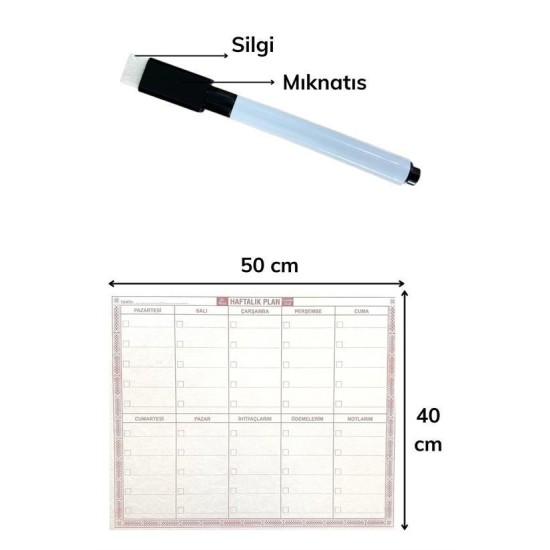 Şeffaf Kendiliğinden Yapışkanlı Kalemli Haftalık Planlayıcı 40cm-50cm Şeffaf Kendiliğinden Yapışkanlı Kalemli Haftalık Planlayıcı 40cm-50cm