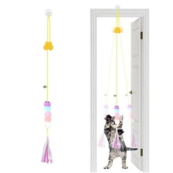 Kendiliğinden Yapışkanlı Uzun ipli Tüylü Zilli Peluş Kedi Oyun Oltası Kedi Oyuncağı