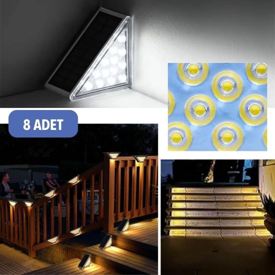 8 Adet Üçgen Güneş Enerjisi ile Şarj Olan Dış Mekan Solar Basamak Köşe Lambası 8 Adet Üçgen Güneş Enerjisi ile Şarj Olan Dış Mekan Solar Basamak Köşe Lambası