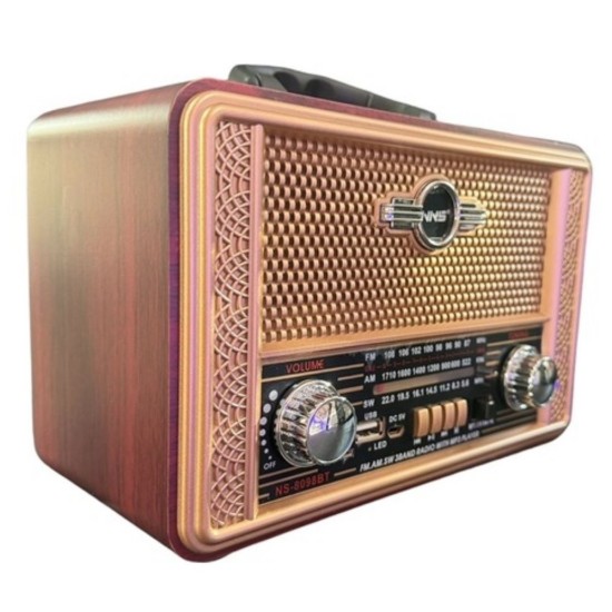 Retro, Nostaljik, Ahşap Tasarım Bluetooth Hoparlörlü, Şarjlı, Taşınabilir Otantik Tasarımlı FM/AM Destekli Radyo NS8098 Retro, Nostaljik, Ahşap Tasarım Bluetooth Hoparlörlü, Şarjlı, Taşınabilir Otantik Tasarımlı FM/AM Destekli Radyo NS8098