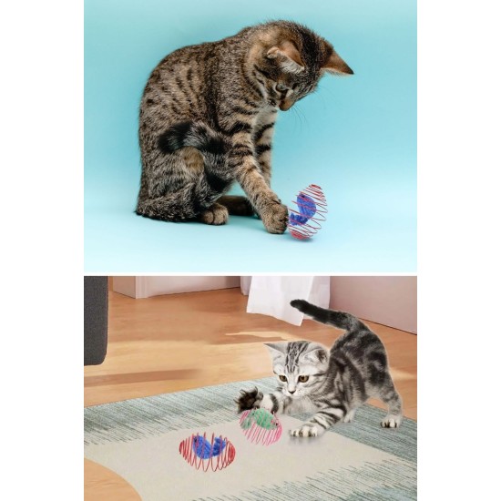 Yaylı Metal Fareli Kafes Kedi Oyun Topu Sıçrayan Spiral Kedi Topu Yaylı Metal Fareli Kafes Kedi Oyun Topu Sıçrayan Spiral Kedi Topu