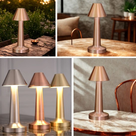 Çatı Model Bronz Renk Şarjlı Dokunmatik 3 Renkli LED Masa Lambası Çatı Model Bronz Renk Şarjlı Dokunmatik 3 Renkli LED Masa Lambası