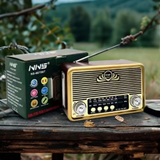 Küçük Boy Retro, Nostaljik, Ahşap Tasarım Bluetooth Hoparlörlü, Şarjlı, Taşınabilir Yanı LED Işıklı FM/AM Destekli Radyo NS6675 Küçük Boy Retro, Nostaljik, Ahşap Tasarım Bluetooth Hoparlörlü, Şarjlı, Taşınabilir Yanı LED Işıklı FM/AM Destekli Radyo NS6675