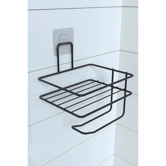 Kendiliğinden Yapışkanlı Tuvalet Kağıdı Tutacağı ve Yedek Raf - Siyah Modern Metal Tasarım Kendiliğinden Yapışkanlı Tuvalet Kağıdı Tutacağı ve Yedek Raf - Siyah Modern Metal Tasarım