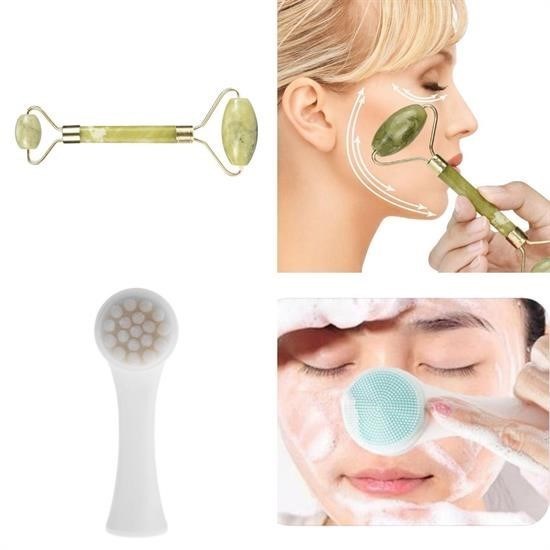 2li Set Çift Taraflı Cilt Temizleme Fırçası ve Yeşim Taşı Çift Taraflı Cilt Masaj Aleti 2li Set Çift Taraflı Cilt Temizleme Fırçası ve Yeşim Taşı Çift Taraflı Cilt Masaj Aleti