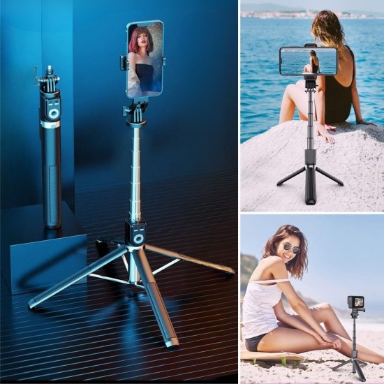 Fotoğraf Makinası ve Telefon Takılabilen 2si 1 Arada 2.2m Uzayan Selfie Çubuğu Kumandalı Tripod Fotoğraf Makinası ve Telefon Takılabilen 2si 1 Arada 2.2m Uzayan Selfie Çubuğu Kumandalı Tripod