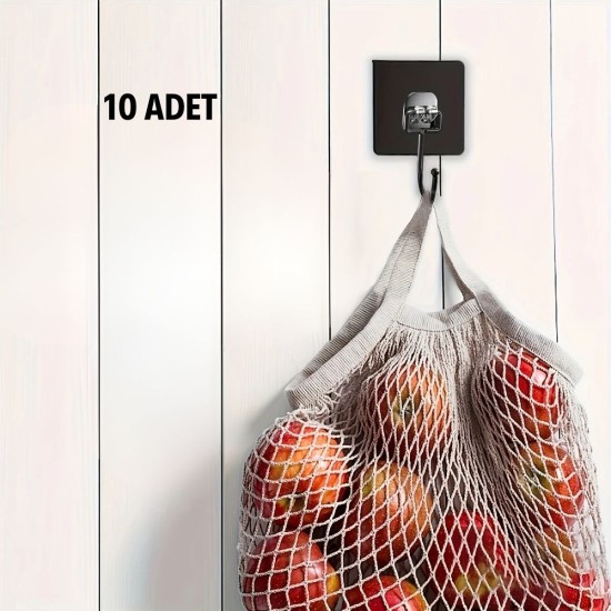 10 Adet Duvara, Dolapa Yapışan Güçlü Yapışkanlı Siyah Duvar Askısı 10 Adet Duvara, Dolapa Yapışan Güçlü Yapışkanlı Siyah Duvar Askısı