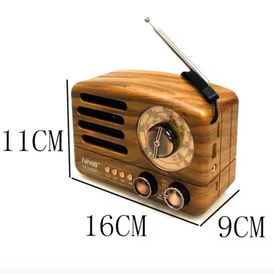 Küçük Boy Retro, Nostaljik, Ahşap Tasarım Bluetooth Hoparlörlü, Şarjlı, Taşınabilir Büyük Döndürülebilen Düğmeli FM/AM Destekli Radyo NS3380 Küçük Boy Retro, Nostaljik, Ahşap Tasarım Bluetooth Hoparlörlü, Şarjlı, Taşınabilir Büyük Döndürülebilen Düğmeli FM/AM Destekli Radyo NS3380