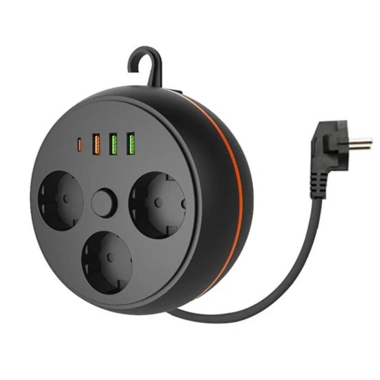 3 Adet Soket,3 Adet USB ve 1 Adet Type-C Girişli Termal Akım Korumalı Makaralı Priz 3395 3 Adet Soket,3 Adet USB ve 1 Adet Type-C Girişli Termal Akım Korumalı Makaralı Priz 3395
