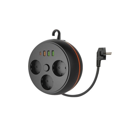 3 Adet Soket,3 Adet USB ve 1 Adet Type-C Girişli Termal Akım Korumalı Makaralı Priz 3395 3 Adet Soket,3 Adet USB ve 1 Adet Type-C Girişli Termal Akım Korumalı Makaralı Priz 3395