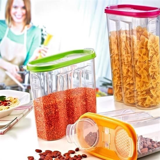 2 Kapaklı Ölçekli Erzak Kuru Gıda Saklama Kutusu Kabı - 1,7 Litre - SA935 2 Kapaklı Ölçekli Erzak Kuru Gıda Saklama Kutusu Kabı - 1,7 Litre - SA935