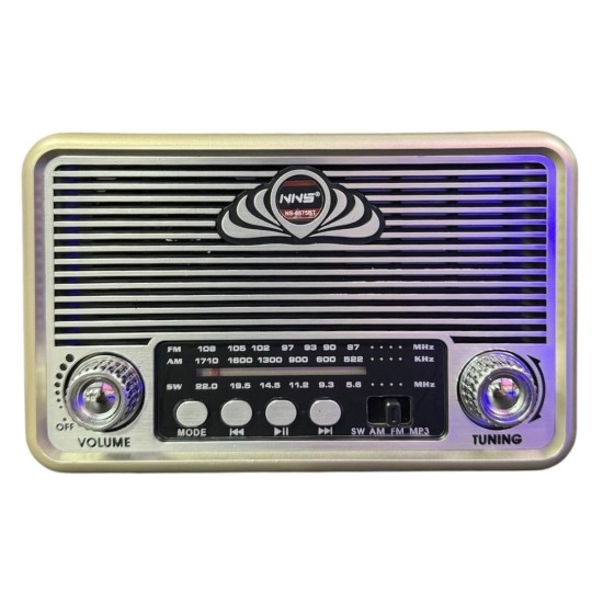 Küçük Boy Retro, Nostaljik, Ahşap Tasarım Bluetooth Hoparlörlü, Şarjlı, Taşınabilir Yanı LED Işıklı FM/AM Destekli Radyo NS6675 Küçük Boy Retro, Nostaljik, Ahşap Tasarım Bluetooth Hoparlörlü, Şarjlı, Taşınabilir Yanı LED Işıklı FM/AM Destekli Radyo NS6675