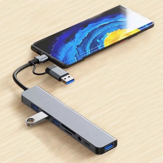 8 in 1 Usb Çevirici Notebook Macbook Type-C Uyumlu Görüntü Aktarıcı Hub