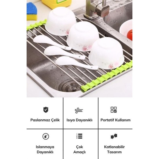 Evye Üstü Katlanır Nihale Paslanmaz Çelik Pratik Sebze Meyve Bulaşık Kurutma Süzgeci Evye Üstü Katlanır Nihale Paslanmaz Çelik Pratik Sebze Meyve Bulaşık Kurutma Süzgeci