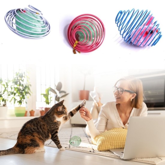 Yaylı Metal Fareli Kafes Kedi Oyun Topu Sıçrayan Spiral Kedi Topu Yaylı Metal Fareli Kafes Kedi Oyun Topu Sıçrayan Spiral Kedi Topu