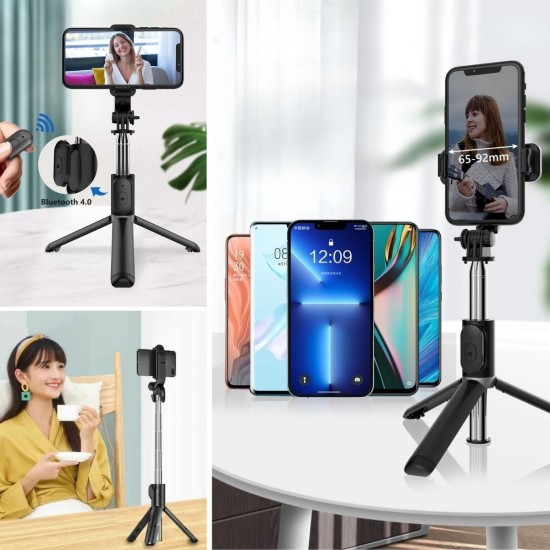 Masaüstü Tripod Olabilen Telefon Tutuculu Kablosuz Kumandalı Selfie Çubuğu Masaüstü Tripod Olabilen Telefon Tutuculu Kablosuz Kumandalı Selfie Çubuğu
