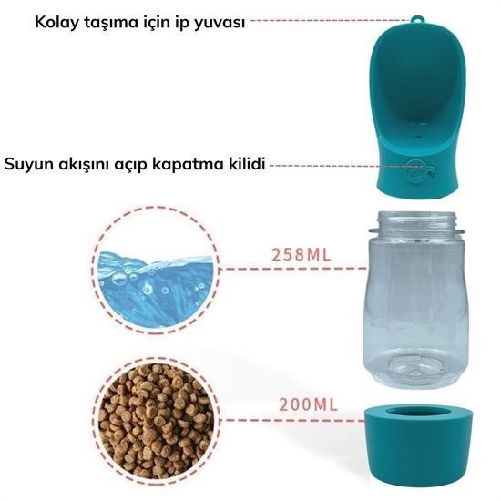 Taşınabilir Mama Hazneli Evcil Hayvan Suluğu Seyahat Kabı Kilitlenebilen Su Sızdırmaz 380ML Taşınabilir Mama Hazneli Evcil Hayvan Suluğu Seyahat Kabı Kilitlenebilen Su Sızdırmaz 380ML