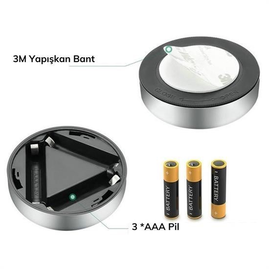 Kablosuz Spot Pilli Dokunmatik Led Lamba 3 Ledli Dolap Lambası Kablosuz Spot Pilli Dokunmatik Led Lamba 3 Ledli Dolap Lambası