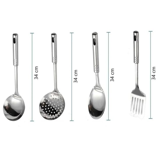 4lü Çelik Kepçe,Süzgeç,Servis Kaşığı,Spatula Mutfak Yemek Hazırlama Servis Seti