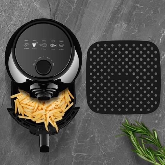 Siyah Isıya Dayanıklı Yıkanılabilir Silikon Fırın Ve Airfryer Kare Model Pişirme Matı 21,5 Cm