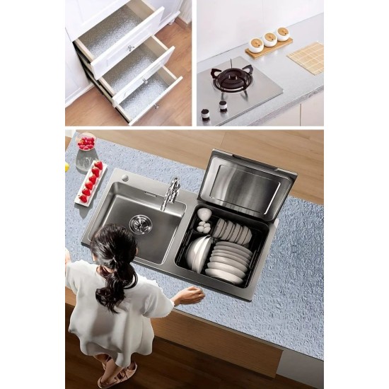 Rulo Gümüş Alüminyum Folyo Duvar Kağıdı, Kendinden Yapışkanlı Raf İçi, Su Geçirmez Folyo 2 mt x 60 cm Rulo Gümüş Alüminyum Folyo Duvar Kağıdı, Kendinden Yapışkanlı Raf İçi, Su Geçirmez Folyo 2 mt x 60 cm