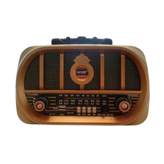 Orta Boy Retro, Nostaljik, Ahşap Tasarım Bluetooth Hoparlörlü, Şarjlı, Taşınabilir Oval Ön Yüzlü FM/AM Destekli Radyo NS6687