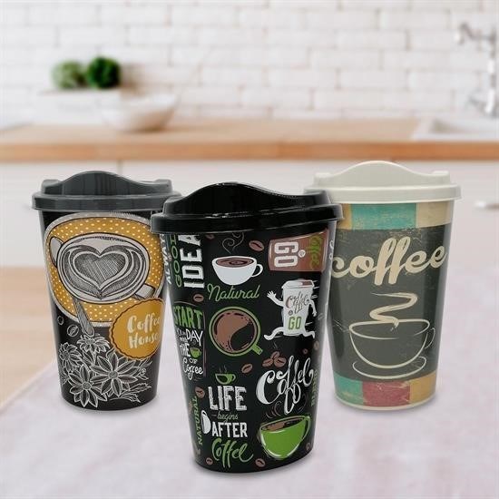 3 Adet Kahve Bardağı Seti Dekoratif Plastik Kahve Muhafaza Bardağı 3 Adet Kahve Bardağı Seti Dekoratif Plastik Kahve Muhafaza Bardağı
