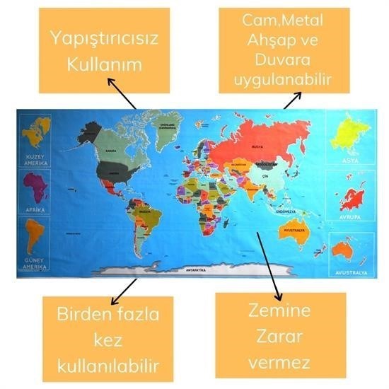 Renkli Atlas Dünya Haritası Manyetik Yapıştırıcı Gerektirmeyen Duvar Stickerı 118 CM * 56 CM Renkli Atlas Dünya Haritası Manyetik Yapıştırıcı Gerektirmeyen Duvar Stickerı 118 CM * 56 CM