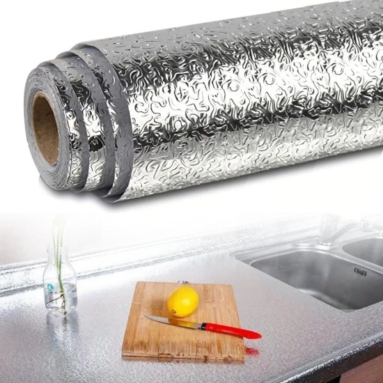 Rulo Gümüş Alüminyum Folyo Duvar Kağıdı, Kendinden Yapışkanlı Raf İçi, Su Geçirmez Folyo 2 mt x 60 cm Rulo Gümüş Alüminyum Folyo Duvar Kağıdı, Kendinden Yapışkanlı Raf İçi, Su Geçirmez Folyo 2 mt x 60 cm