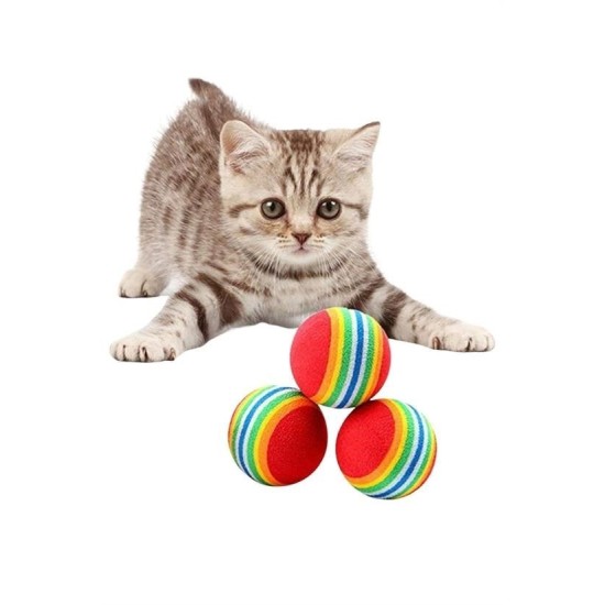 3lü Gökkuşağı Sünger Kedi Köpek Çiğneme Oyun Topu 4,2 cm 3lü Gökkuşağı Sünger Kedi Köpek Çiğneme Oyun Topu 4,2 cm